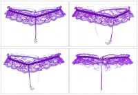 (情趣内衣)激情蕾丝开裆T裤女性低腰透明内裤蕾丝按摩开档性感丁字裤(紫色)
